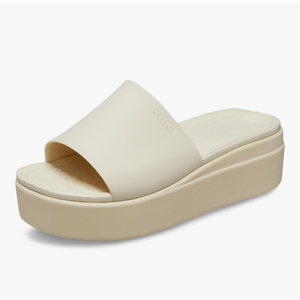 CROCS Cream Platform Sandals with Wide Strap